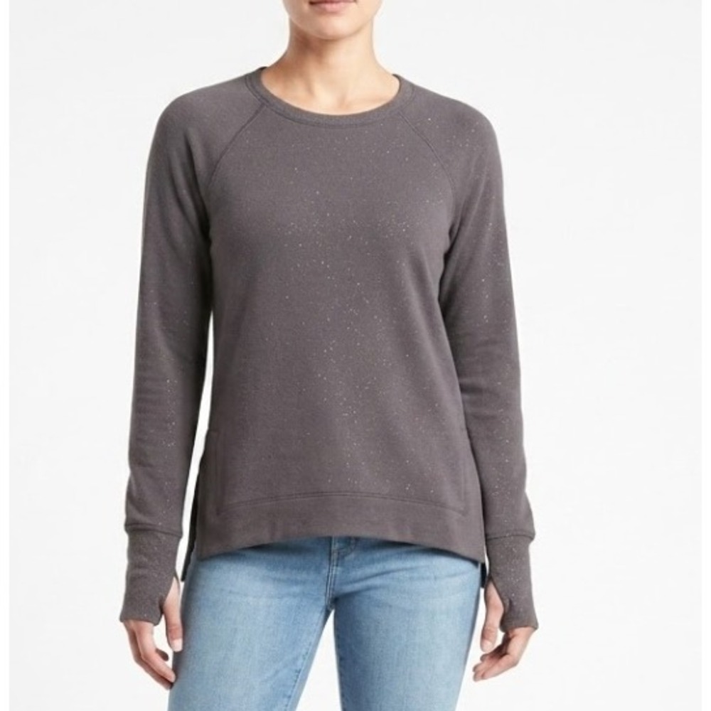 Athleta Sweatshirt Womens XS Gray Fleece Lined Thumbhole Raglan Pullover Top